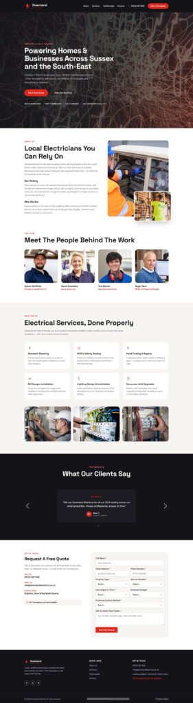 Screenshot of the Downland Electrical website design
